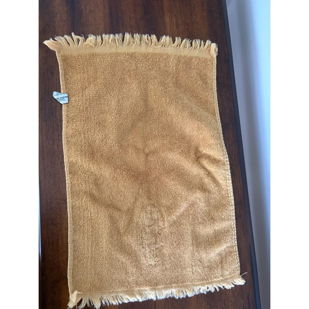 Vintage Fieldcrest Fingertip Towel Tan Girl Embroidered Flowers USA Made